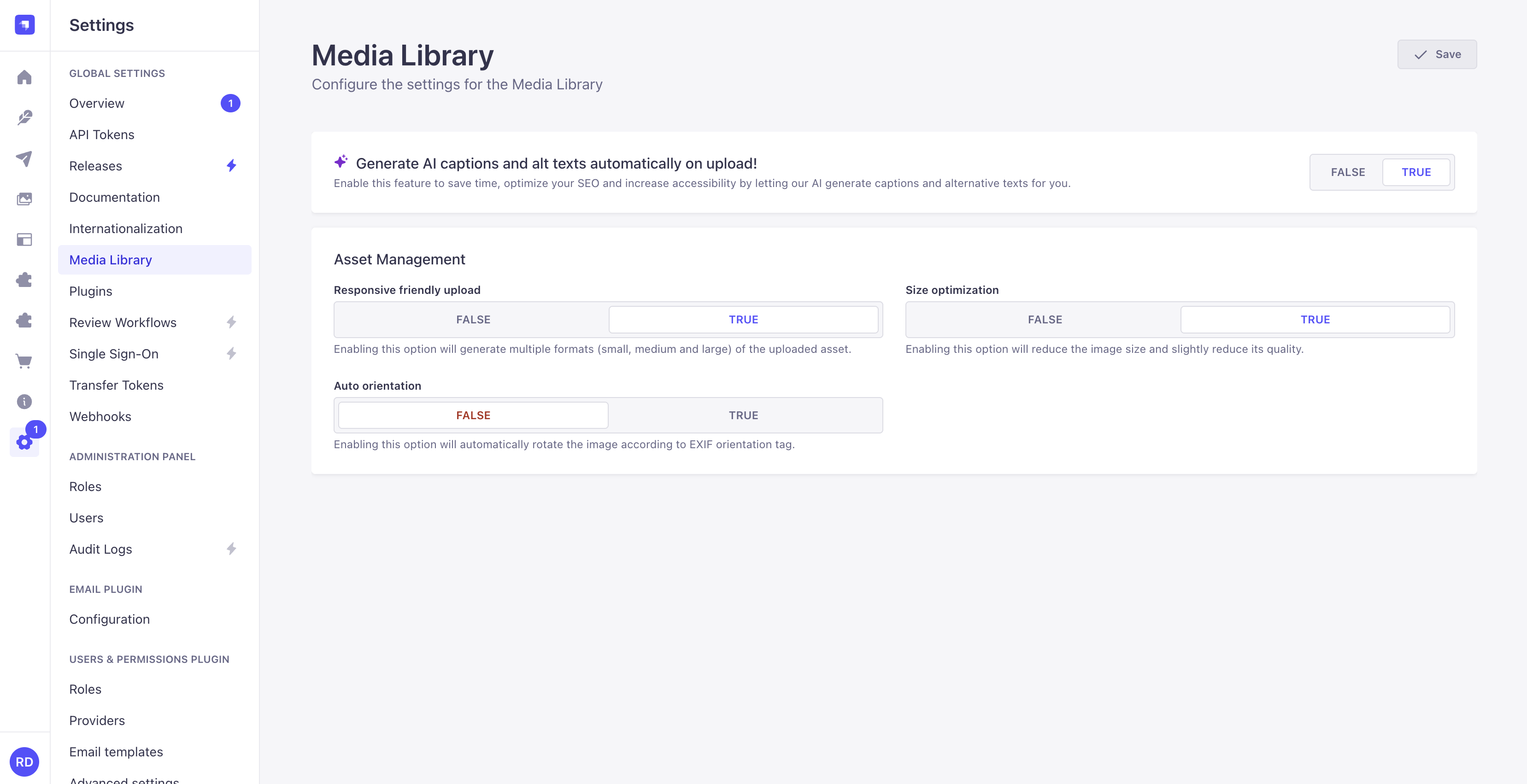 Media Library settings